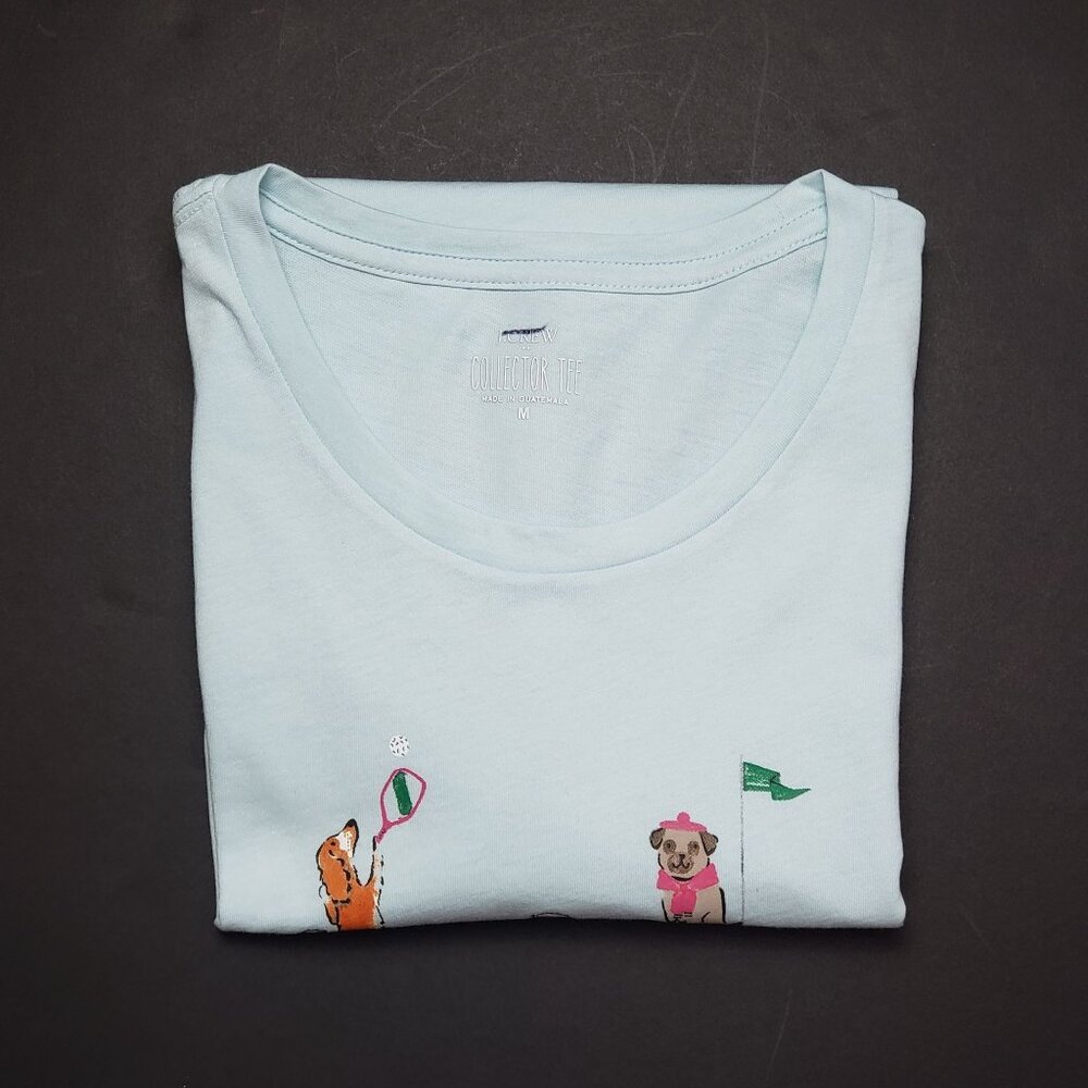 J.Crew Factory Sporty Dogs Graphic Tee Women Medium Light Blue SS Collectors Tee - Picture 16 of 16